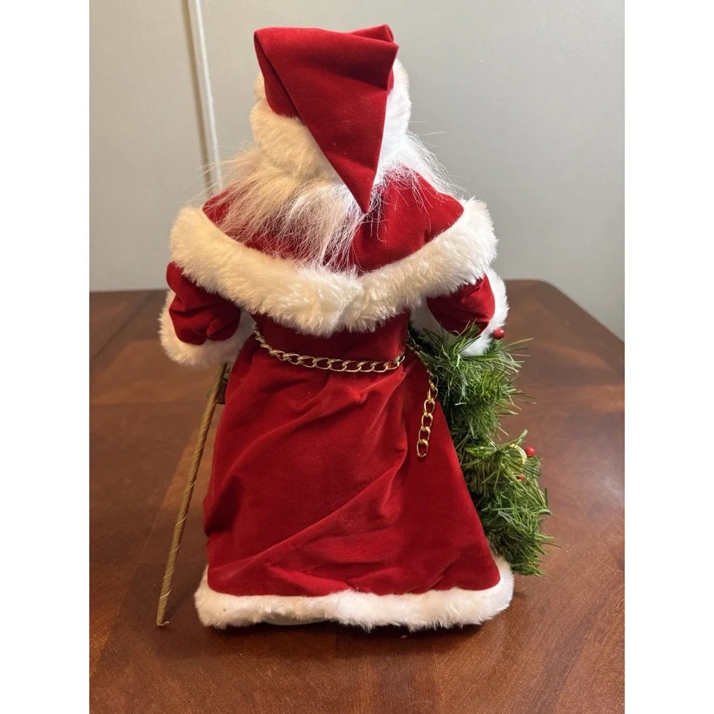 Vintage Christmas Santa Claus Tree Topper‎ Standing Velvet Robe Long Beard 15